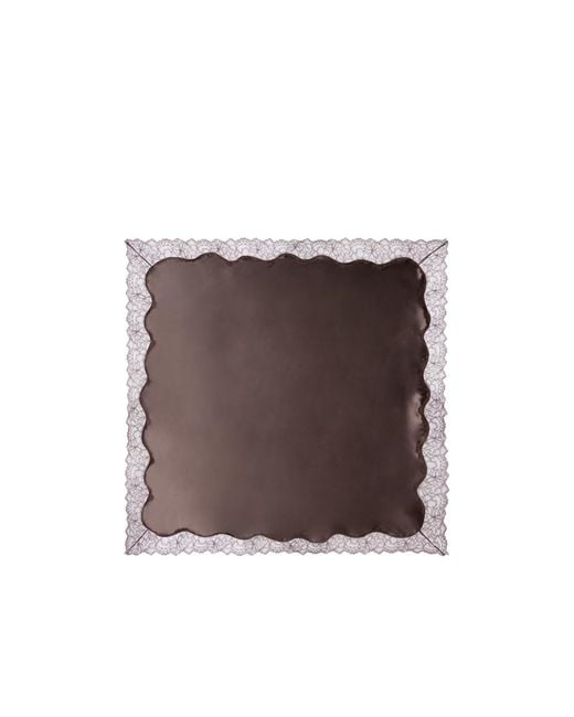 Magda Butrym Brown Lace-Trimmed Silk Satin Scarf