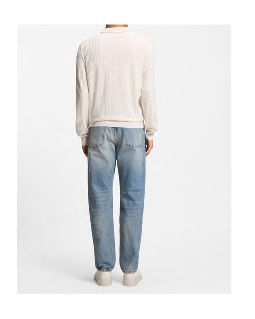 Boss White Boss Textured V-Neck Knitted Sweater for men