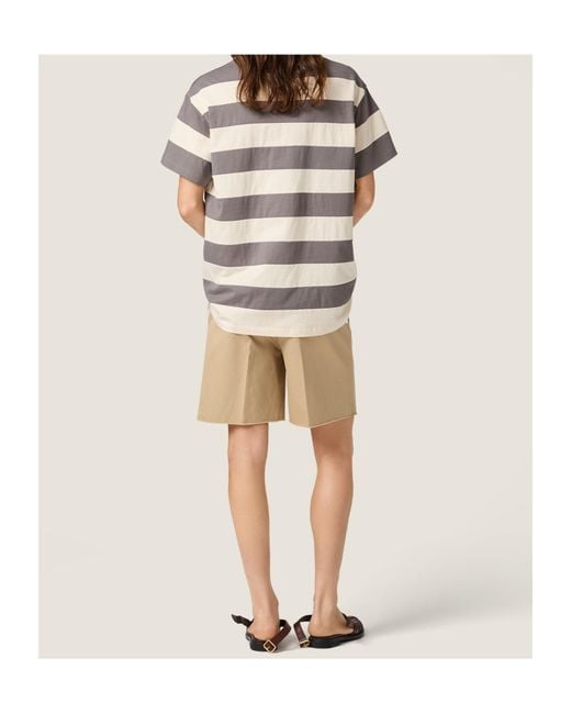 Miu Miu Gray Striped Jersey T-Shirt