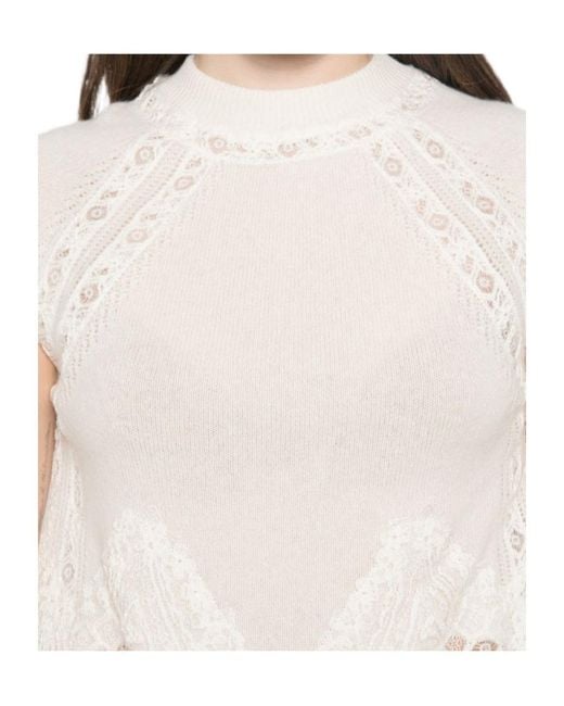 Ermanno Scervino White Lace-Trim Short-Sleeve Top