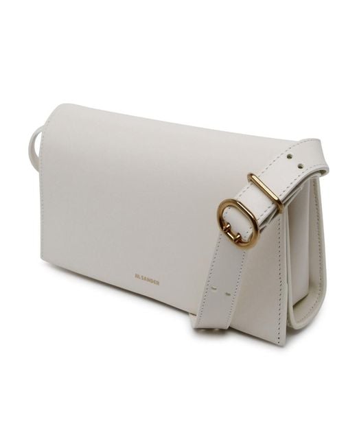 Jil Sander Gray Logo Embossed Foldover Crossbody Bag