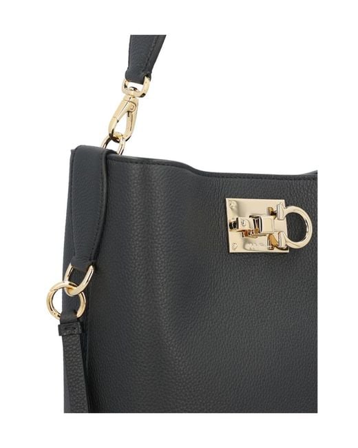Ferragamo Black Studio Slider Clasp Bucket Bag