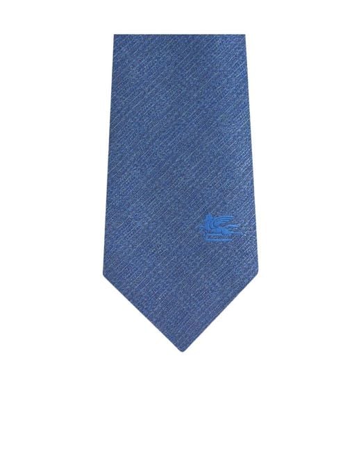 Etro Blue Silk Jacquard Tie With Embroidered Logo for men