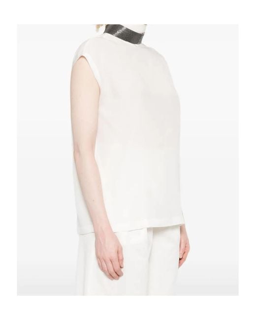 Brunello Cucinelli White Turtleneck Sleeveless Top