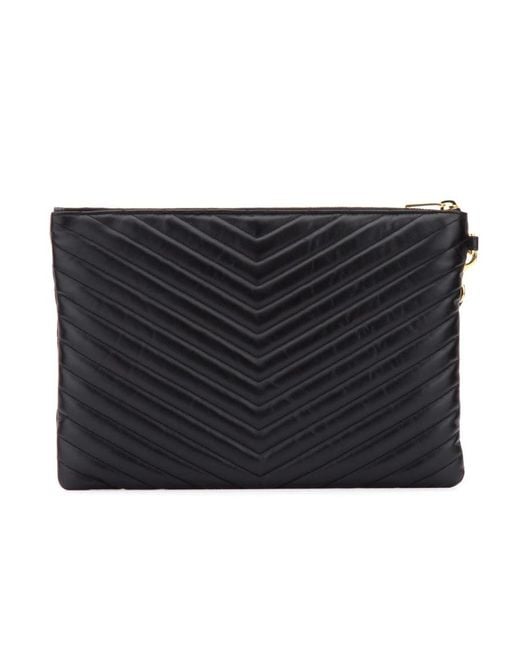 Saint Laurent Black Cassandre Matelassé Quilted Zipped Pouch
