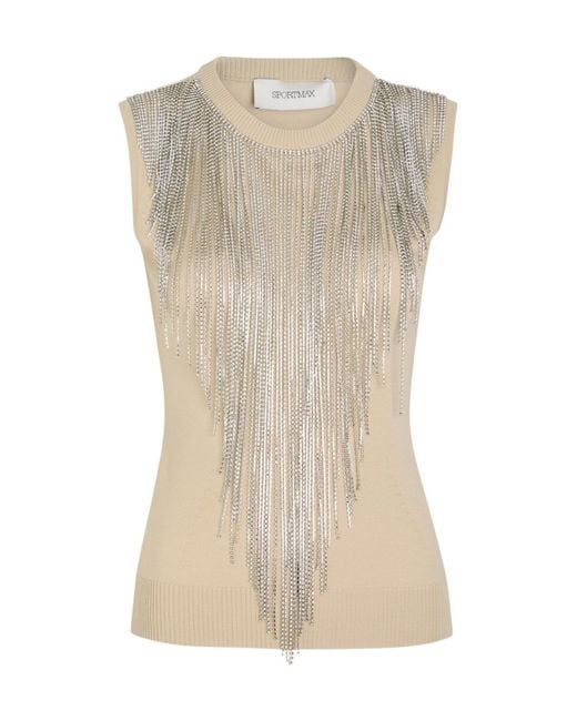 Sportmax Natural Crystal-Embellished Fine-Knit Top