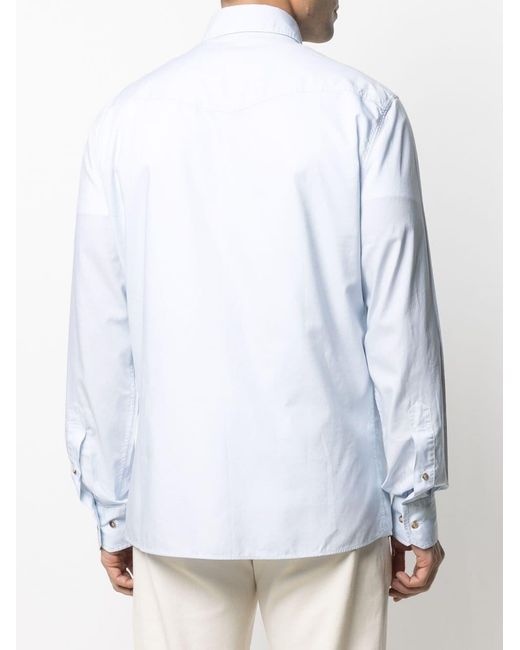 Brunello Cucinelli Blue Flap Pockets Buttoned Shirt for men