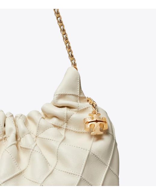 Tory Burch White Mini Fleming Drawstring Hobo Bag