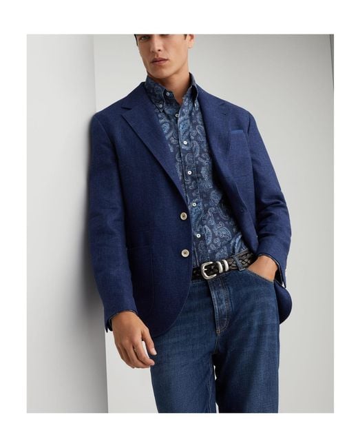 Brunello Cucinelli Blue Peak-Lapels Single-Breasted Blazer for men