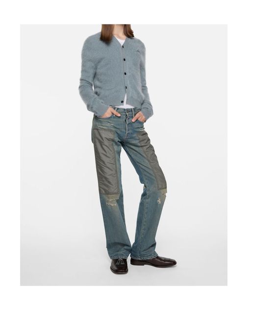 Acne Blue V-Neck Fuzzy Cardigan for men