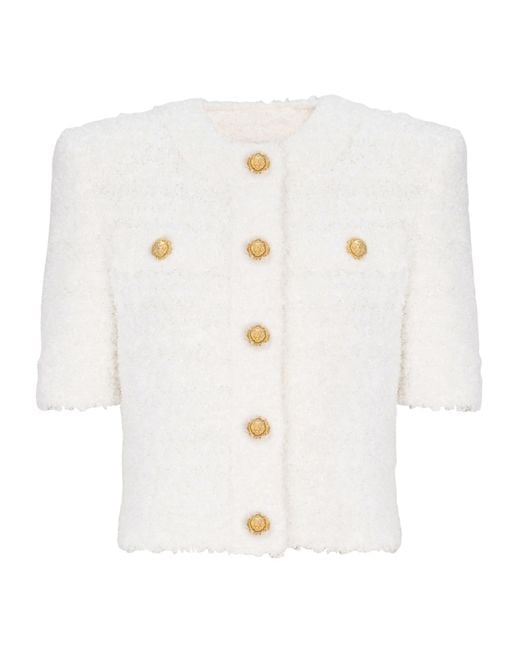 Balmain White Crewneck Knitted Cardigan