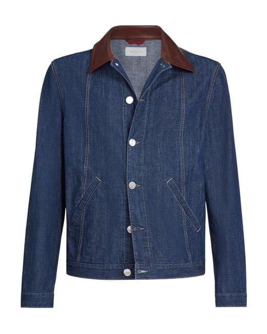 Brunello Cucinelli Blue Single Breasted Denim Jacket for men