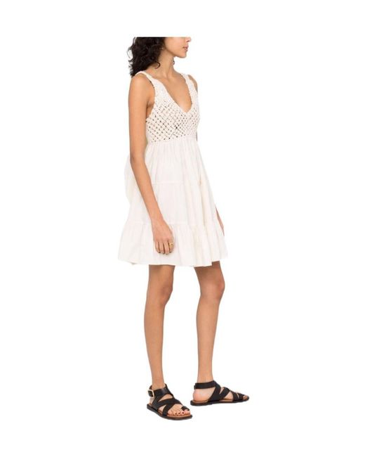 Pinko Natural Maxi Bow Detailed Open Knit Mini Dress