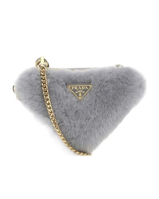 Prada Gray Shearling And Saffiano Leather Mini-Pouch