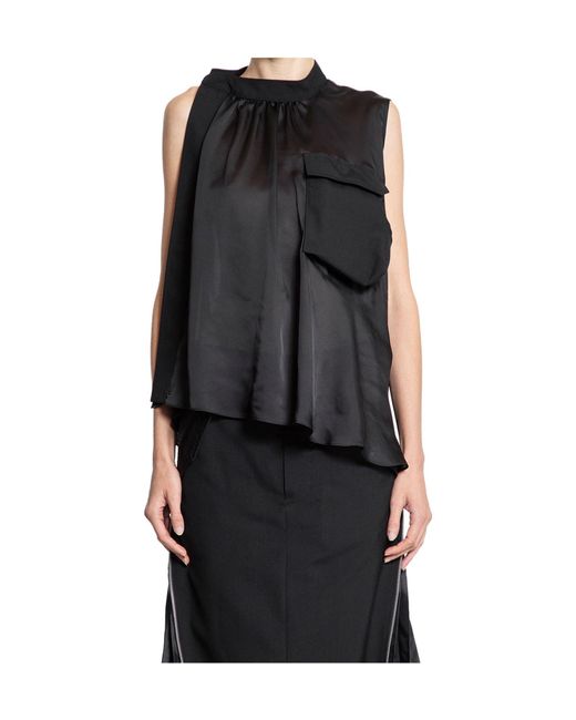 Sacai Black Sleeveless Tops
