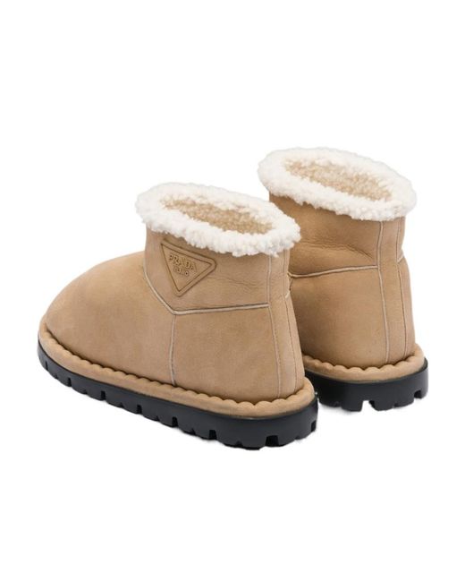 Prada Natural Triangle-Logo Suede Boots
