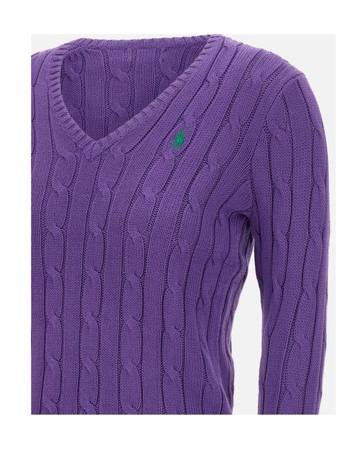 Polo Ralph Lauren Purple Cable-Knit V-Neck Knitted Sweater