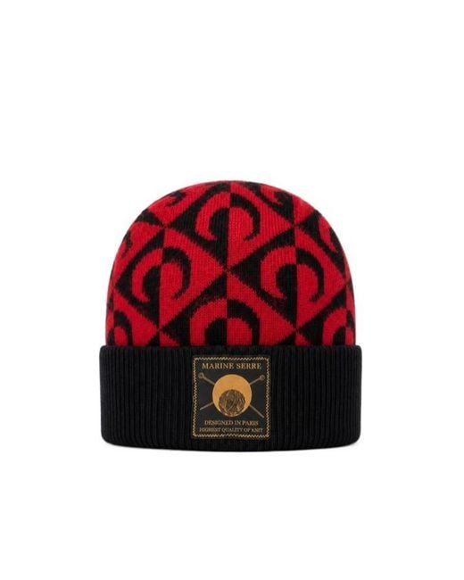 MARINE SERRE Red Wool Blend Knit Cap With Turned-Up Brim for men