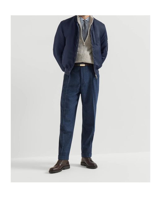 Brunello Cucinelli Blue Ribbed-Hem Jacket for men