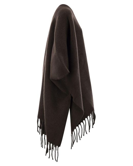 Brunello Cucinelli Black Fringed-Edge Knitted Cape