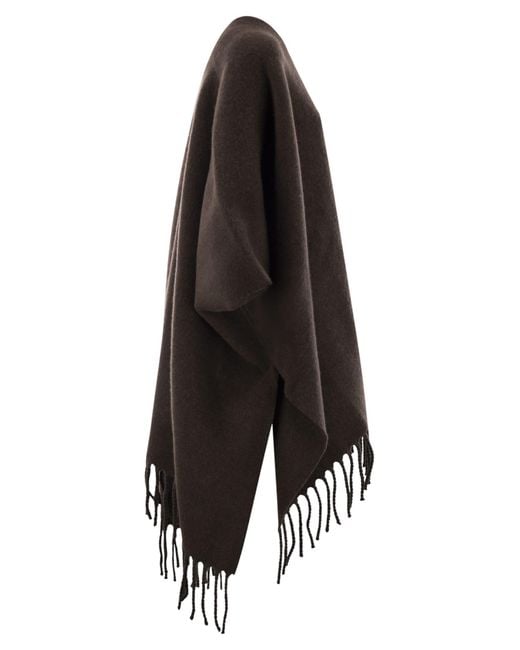 Brunello Cucinelli Black Fringed-Edge Knitted Cape