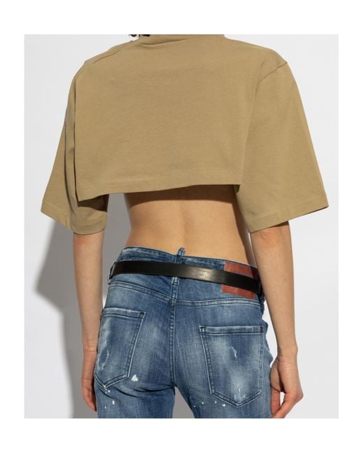 DSquared² Natural Logo Embossed Cropped T-Shirt