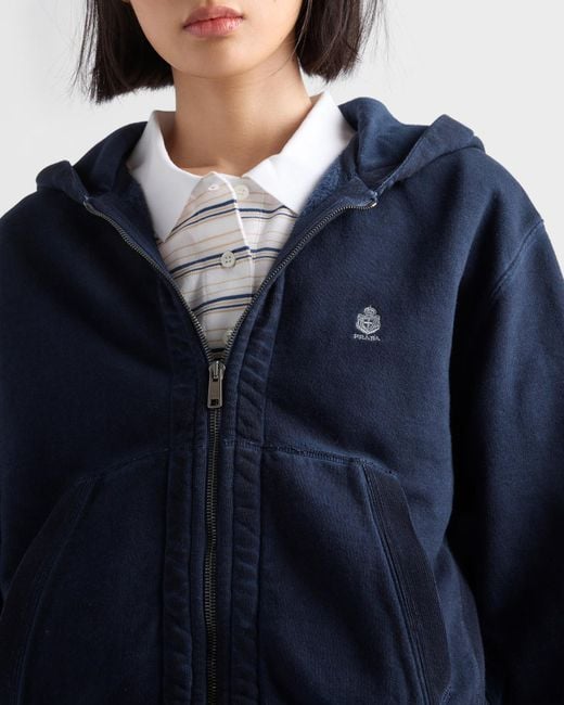 Prada Blue Cotton Hoodie Jacket