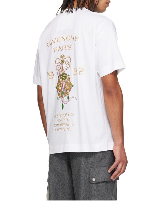 Givenchy White Logo Embroidered T-Shirt for men