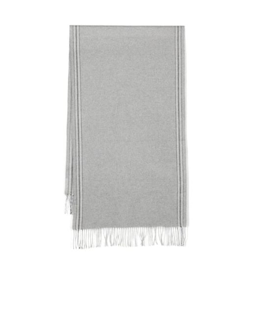 Brunello Cucinelli Gray Striped Fringed Scarf for men