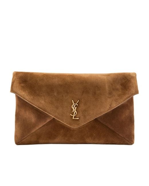 Saint Laurent Brown Envelope Suede Pouch