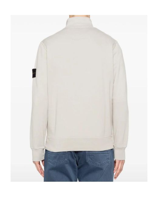 Stone Island White Logo Patch Quarter-Zip Sweatshirt for men