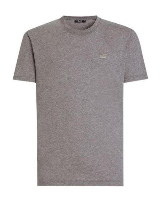 Dolce & Gabbana Gray Logo Tag Crewneck T-Shirt for men
