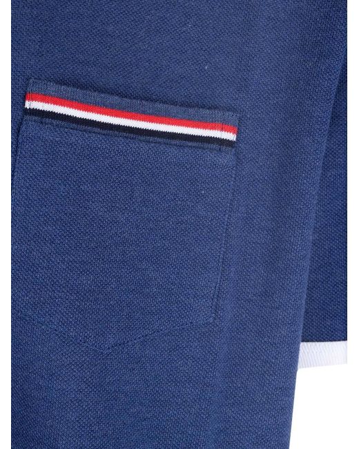 Thom Browne Blue Stripe-Trim Crewneck T-Shirt for men