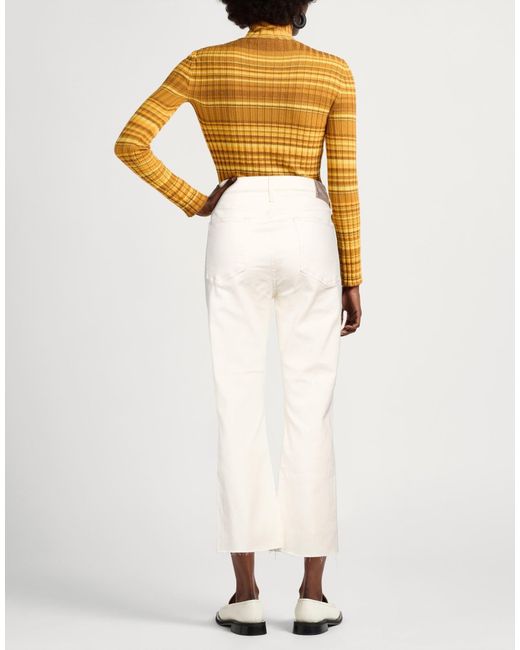 Rag & Bone White Solid Color Straight Leg Trousers With Fringe Hem