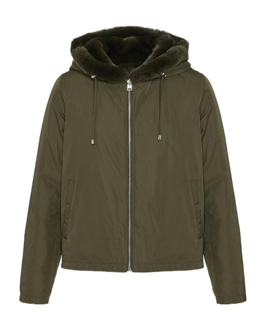 Yves Salomon Green Reversible Hooded Jacket