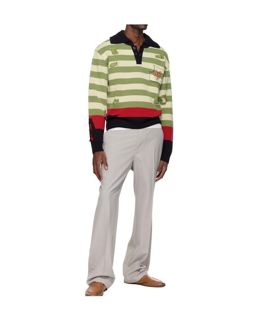 ANDERSSON BELL Green Striped Ripped Polo Shirt for men