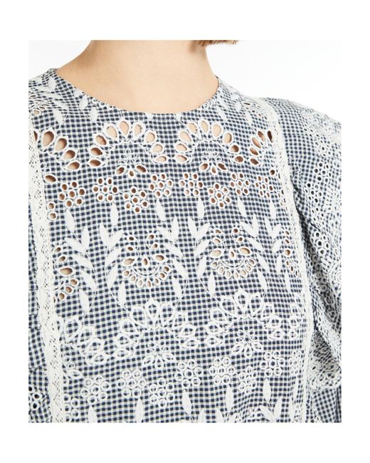 Weekend by Maxmara Gray Gingham Cotton Dress With Broderie Anglaise Embroidery