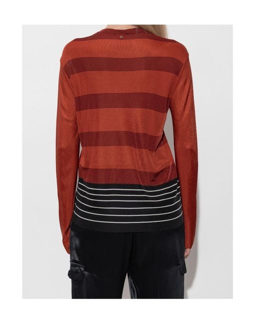 Ferragamo Red Long-Sleeved Striped Knit Sweater