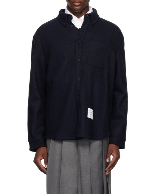 Thom Browne Black Herringbone Button-Up Overshirt for men