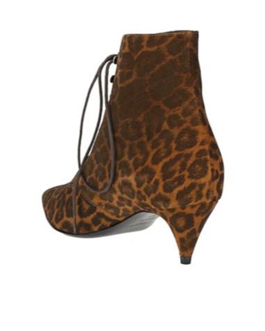 Saint Laurent Brown Leopard Print Lace-Up Ankle Boots