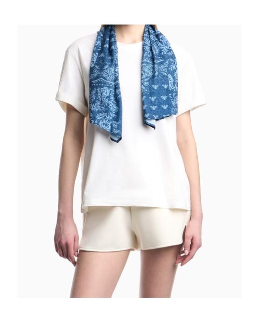 Emporio Armani Blue Pima Jersey T-Shirt With Foulard Collar