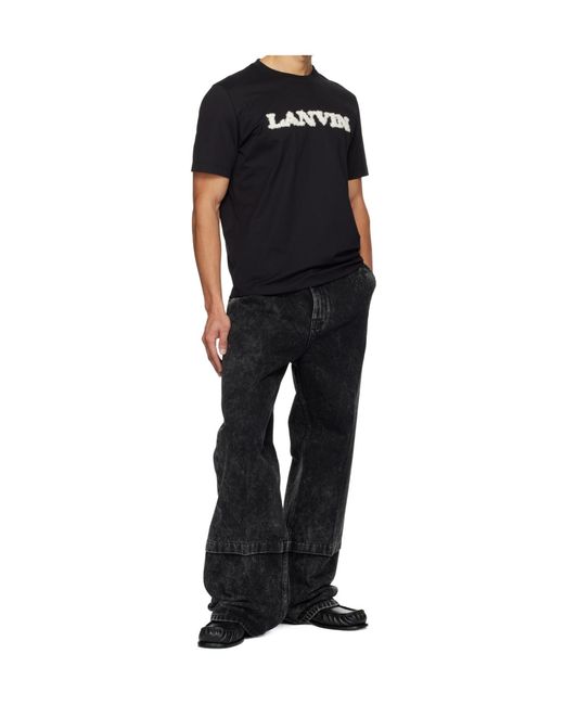 Lanvin Black Imitation Lambswool Logo Cotton T-Shirt for men