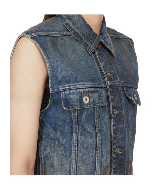 Rick Owens Blue Buttoned Denim Gilet for men