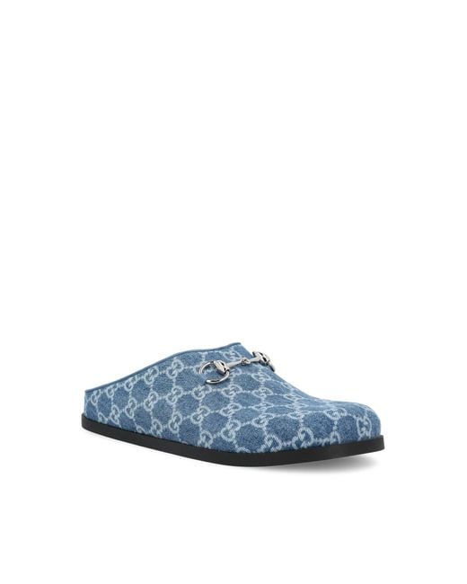 Gucci Blue Gg Printed Slip-On Sandals