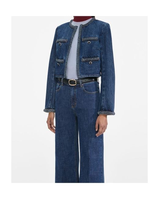 Self-Portrait Blue Braided-Trim Denim Jacket
