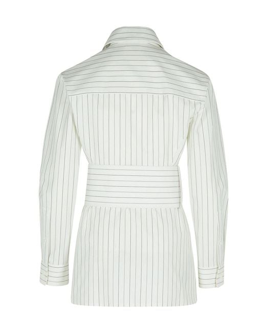 Burberry White Wide-Belted Striped Shirt