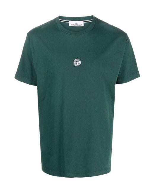 Stone Island Green Logo Printed Crewneck T-Shirt for men