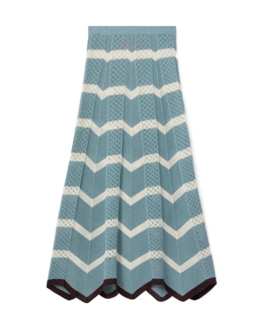LaDoubleJ Blue Chevron-Knit Midi Skirt
