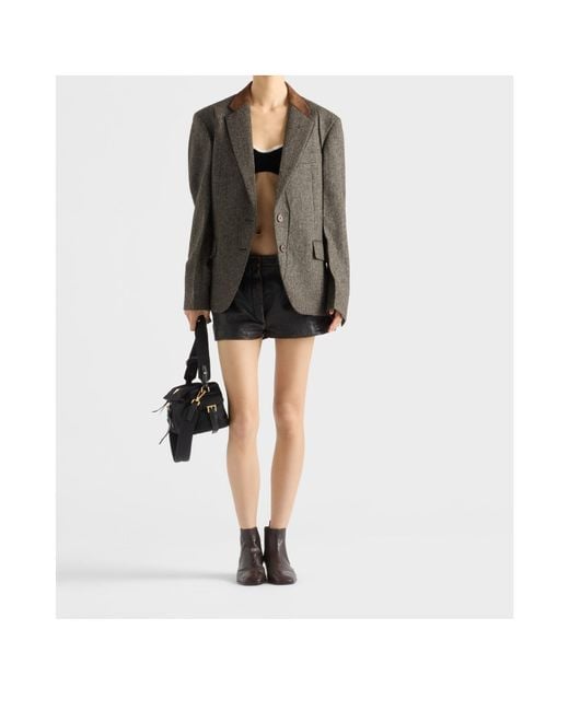 Prada Brown Single-Breasted Chevron Jacket