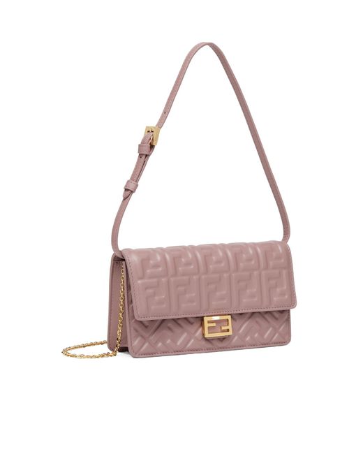 Fendi Pink Baguette Wallet On Chain Crossbody Bag